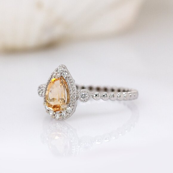 Imperial Topaz Ring in Solid 14K Gold with Natural Diamond Accents - Picture 4 of 8